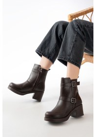 Resim 5109-3027 Kahverengi Topuklu Fermuarlı Günlük Kadın Bot Diğer 