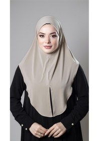Resim Hürrem Bone Bej Pratik Hazır Geçmeli Tesettür Eşarp Sandy Kumaş Yırtmaçlı Düz Hijab 2310 12 