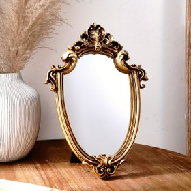 Resim 1 adet Avrupa Klasik Tarzı Altın Çiçek Desenli Süsli Ayna, Reçine Malzeme, Masaüstü veya Duvara Monte Olarak Uygun, Ev Dekorasyonu ve Makyaj Masası için İdeal, Makyaj Aynası|Süsli Altın Ayna|Reçine Aynalar 