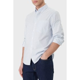 Resim Calvin Klein Pamuklu Regular Fit Çizgili Uzun Kollu Gömlek LV04RF100GC32 Erkek Gömlek LV04RF100G C32 