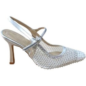 Resim Flora 3025 Kadın Taşlı Fileli Abiye Ayakkabı Gümüş Siyah 