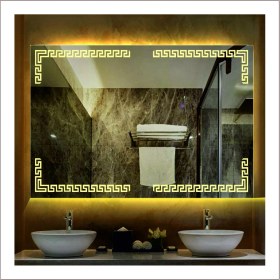 Resim Dnr-Mirror70x90 Cm Günışığı Ledli Tasarım Kumlamalı Banyo Aynası Makyaj Aynası Işıklı Ayna 