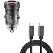 Resim LivX Transparent 45W PD/QC Mini Araç şarj Cihazı ve 3 metre Hızlı Şarj Ve Data Kablosu 