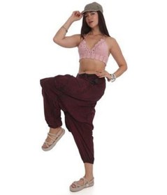 Resim Hint Otantik Yıkamalı Taşlanmış Kapaklı Şalvar Pantolon Bordo 
