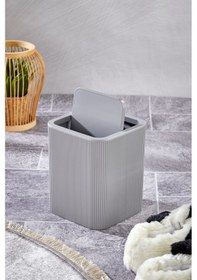 Resim Line Çizgili Kare Kapaklı Klik Çöp Kovası Banyo Mutfak Gri 