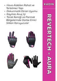 Resim Revertech Aura Pembe - Dokunmatik Ekran Uyumlu Kadın Motosiklet Eldiveni + Buff li 