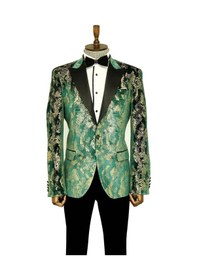 Resim Wessi Dik Yaka Slim Fit Altın Desenli Yeşil Balo Ceket - Wessi Yeşil 