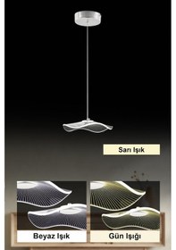 Resim İstanbul Avize Şapka Tekli Gümüş Üç Renk Ledli Lüx Modern Avize Gümüş 