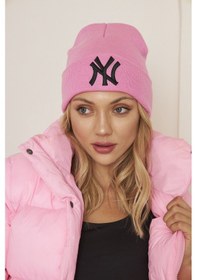 Resim Eke Tekstil Pembe Unısex Ny Nakış Detaylı Yumuşak Dokulu Triko Bere Pembe 