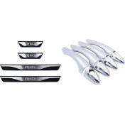 Resim Bueattuh 1 Set Paslanmaz Kapı Eşik Vuruş Plaka Koruyucular Koruma Koruma Kapağı ve 4 Adet Krom Kapı Kolu (Yurt Dışından) 