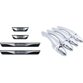 Resim Bueattuh 1 Set Paslanmaz Kapı Eşik Vuruş Plaka Koruyucular Koruma Koruma Kapağı ve 4 Adet Krom Kapı Kolu (Yurt Dışından) 