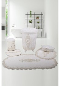 Resim Lisa Krem 6 Parça Çeyizlik Banyo Seti 3'lü Kirli Çamaşır Sepeti 