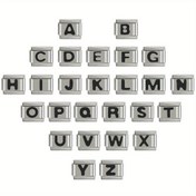 Resim 10mmx9mm Paslanmaz Çelik İtalyan Charm Bilezik Bağlantıları, Gömme Siyah Emaye Harfler A-Z - Modüler Nötr Tarz Takı Kadınlar & Erkekler için, DIY Bilezik Yapımı, Günlük Kıyafetler veya Hediye için Şık Retro Tasarım, Charm Bilezik Zinciri, Hediyeler, Zarif Stil, Modern Takı, Kaliteli İşçilik, Pürüzsüz Yüzey 