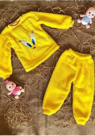 Resim Sarı Civciv Nakışlı Welsoft Peluş Pijama Takımı Sarı 