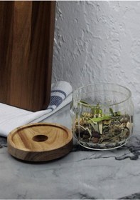 Resim Timber Cam Kavanoz - Çizgili Saklama Kavanozu - Ahşap Kapaklı, 300 Ml 