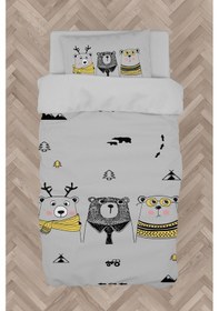 Resim Mekta Home Bebek Ve Çocuk Odası Sevimli 3'lü Ayı Ve Yol Desenli Gri Nevresim Takımı 