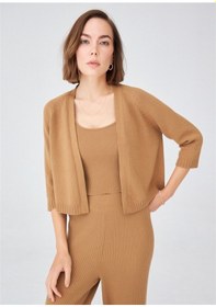 Resim Peraluna Kısa Kaşmir Karışım Kadın Triko Bolero Camel Melanj Camel 