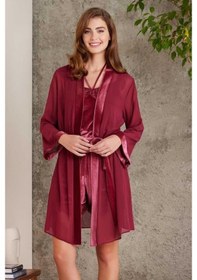 Resim Pierre Cardin Dantelli Kadife Tulum Sabahlık Takım 4800 Bordo 001 