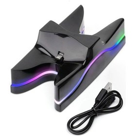 Resim Özel Ufo Şekli 2 X Usb Şarj Dock İstasyonu Standı / Denetleyici Şarj Standı Ps4 Playstation 4 İçin Çok Renkli Led Siyah 
