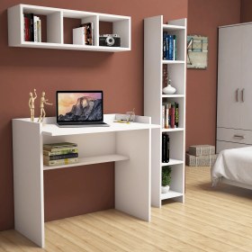 Resim Bimossa Nurbanu Beyaz Çalışma Masası Kitaplık Raflı 90 cm U1040 