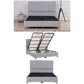 Resim Kilim Mobilya Gold Therapy Sandıklı Baza Ve Başlık Seti Gri ( Yatak Dahil Değildir ) 160x200 Gri 