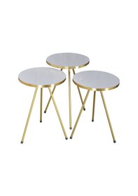 Resim Zigon Sehpa 3'lü Altın Metal Ayak Beyaz Altın 1061 