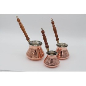 Resim Bakır Üzümlü Otantik 3'lü Cezve Seti 