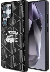 Resim Galaxy S25 Ultra Kılıf Lacoste Uyumlu Lisanslı Magsafe Şarj Özellikli Mono Vintage Logo Kapak Siyah 