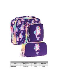 Resim Kaukko Kids Kız Çocuk Mor Çok Renkli Unicorn Ve Denizkızı Üç Bölmeli Thermo Beslenme Çantası Ve Kalemlik Seti L7228+l8228 Mor - Çok Renkli 