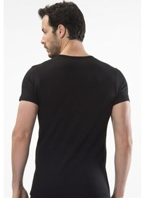 Resim Cacharel 1402 V Yaka Erkek T-shirt - Siyah Siyah 