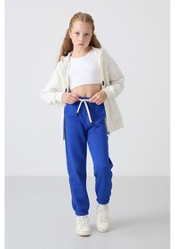 Resim Tommy Life Gece Mavi Pamuklu İçi Tüylü Yumuşak Dokulu Standart Fit Nakışlı Kız Çocuk Eşofman Alt - 75158 Mavi 