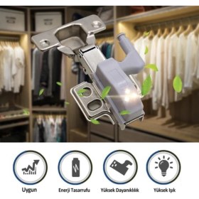 Resim Epicsa Gardrop Mutfak Dolap Içi Sensörlü LED Işık Aydınlatma Menteşe Üstü Enerji Tasarruf Lamba 