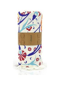 Resim Sarı Lale Çini Baskılı Pamuk Bambu Peştemal 