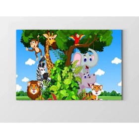 Resim Deniz Çerçeve Mutlu Hayvanlar Ağacı Tablosu-Çerçevesiz - 40 x 60 cm 