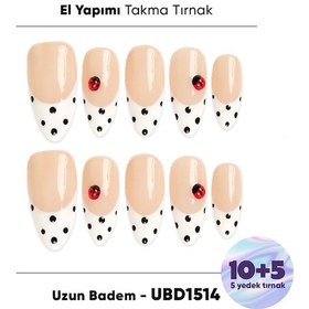 Resim 15'li Ten Rengi Uzun Badem Ubd1514 Tekrar Kullanılabilir El Yapımı Protez Takma Tırnak Xs 