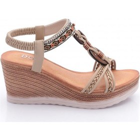 Resim Dgn 1040 Kadin Yüksek Taban Örgü Detayli Sandalet Vizon 