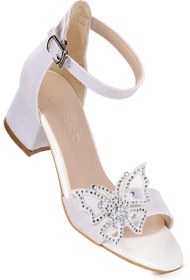 Resim KARAMAZI Zete Kum Simli Kız Çocuk 4 Cm Topuklu Sandalet Abiye Ayakkabı 