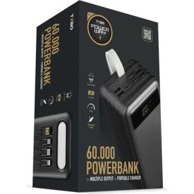 Resim Powerway TX60 Siyah 60000 Mah Çoklu Çıkış Dijital Göstergeli Ekstra Kablolu Powerbank 