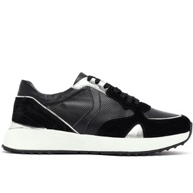 Resim Derimod Kadın Siyah Bağcıklı Kalın Tabanlı Deri Sneaker, Kışlık Spor Ayakkabı 25AFD370714 
