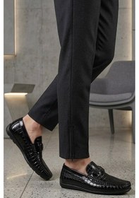 Resim Fosco - Hakiki Deri Siyah Croco Erkek Loafer - 2094 -1506 