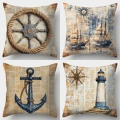 Resim 4 adet Yaz Elementleri, Direksiyon, Anzak ve Tekne Desenli Yastık Kılıfları, 45.01 X 45.01 cm, Rahat Eşleştirme, Pratik ve Güzel, Makinede Yıkanabilir, Fermuarlı, Koltuk, Araba, Yatak Odası Dekorasyonu için Uygun, Yastık Çekirdeği Yok. 
