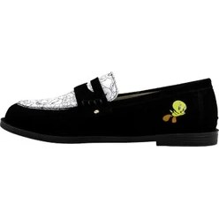 Resim Dogo Kadın Vegan Deri Siyah Loafer - Warner Bros Looney Tunes Tweety Tasarım 