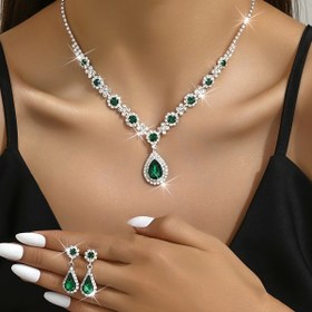 Resim 2 Adet Şık Sentetik Taşlı Damla Kolye Küpe Bilezik Seti, Kadınlar için Düğün Aksesuarları Uygun Takı Seti, Sevgililer Günü Hediyesi 