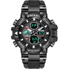 Resim Hanyang Siyah Smael Renkli Askeri Spor Izle Erkekler Otomatik Tarih Ikili Zaman LED Ekran Saatler 5 Bar Su Geçirmez Kuvars Kol Saati Часы 8027 (Yurt Dışından) 