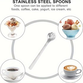 Resim 1 adet Kaprisli Paslanmaz Çelik Kedi Pati Karıştırma Kaşığı - Ev, Partiler & Düğünler için Benzersiz Tasarımlı Yaratıcı Tatlı, Kahve & Dondurma Kaşığı 