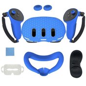 Resim Oculus/meta Quest 3 İçin 7 Parçalı Vr Aksesuarları Seti, Ön Kulaklık Koruyucu Kılıfı, Kontrol Cihazı Tutma Yeri Kılıfı, Lens Kılıfı, Yüz Pedi, Joystick Kapakları Mavi 