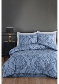 Resim Kolay Ütülenir Nevresim Takımı Tek Kişilik Hitit Kombin Mavi Mavi 