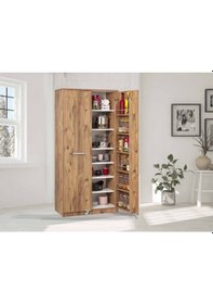 Resim Ceviz Çok Amaçlı 90 Derece Açılabilir 2 Kapaklı Kiler Dolap 