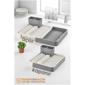Resim Uyguna Kapında Açılır-Kapanır Bulaşıklık - Bulaşık Durulama Sepeti Tabaklık Bulaşık Kur - SVU2064-6667 