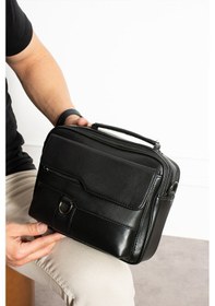 Resim Nahitatyana Hakiki Deri Erkek El Ve Omuz Çantası Siyah 